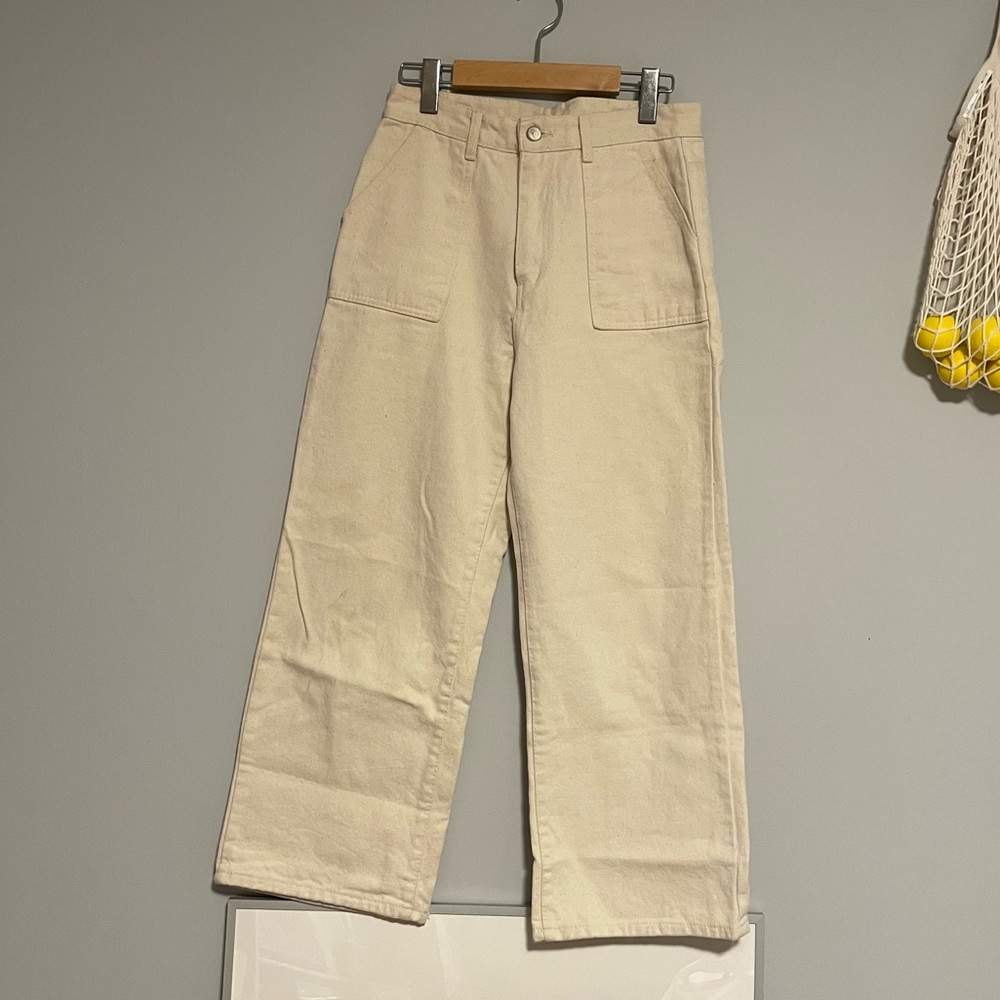 Wide leg ivory pants